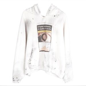 Alexander Digenova White Hoodie with Italian Cigarette Warning
